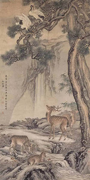 沈铨 《寿禄长春》