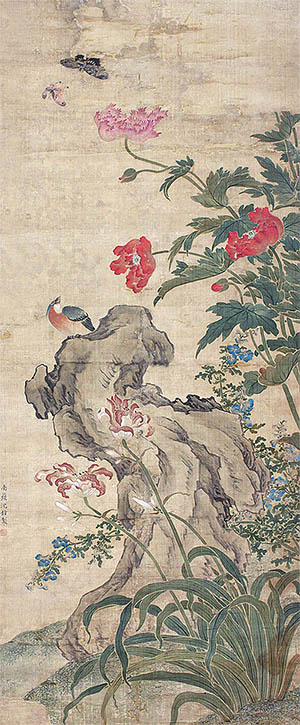 沈铨 《萱草罂粟图》
