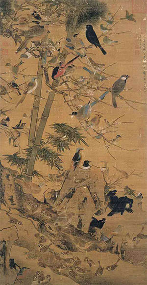 沈铨 《竹荫百雀图》