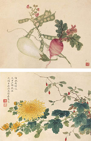 缪嘉蕙 《花鸟蔬果》册页四帧