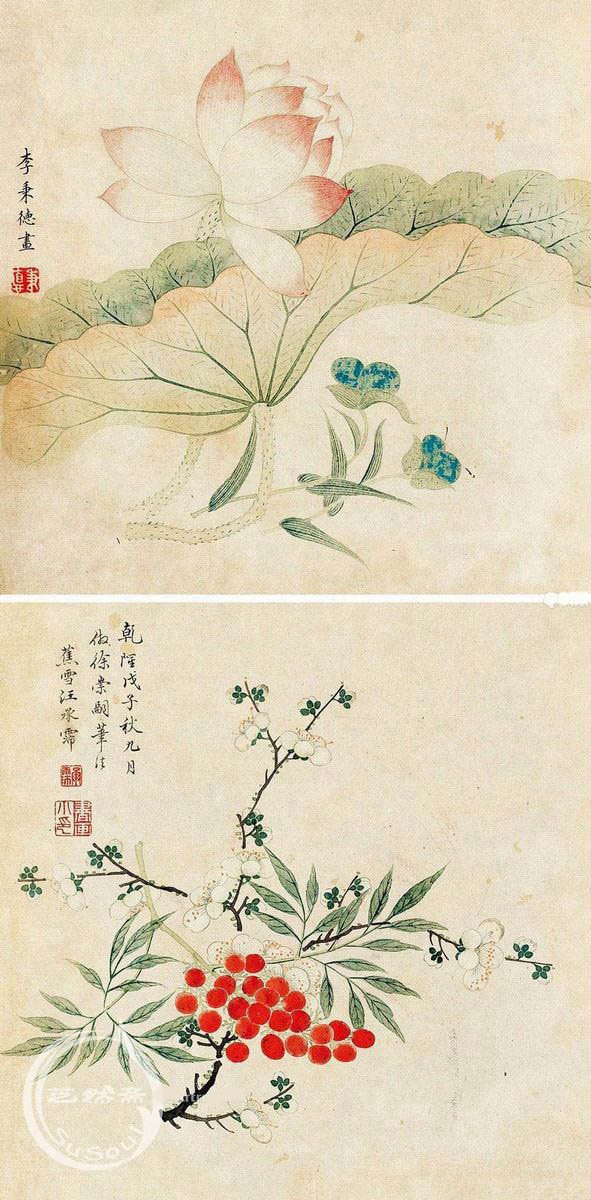 汪承霈 董诰 钱维城 《花卉》册页四帧