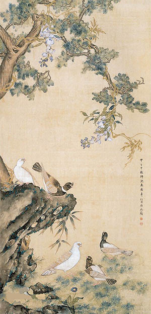 屈兆麟 《柏树鸽子》