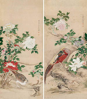 沈铨 《锦上添花》对屏