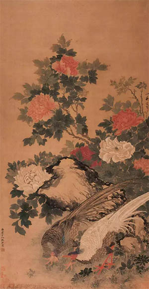 沈铨 《锦鸡牡丹》