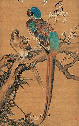 沈铨 《梅花锦鸡图》
