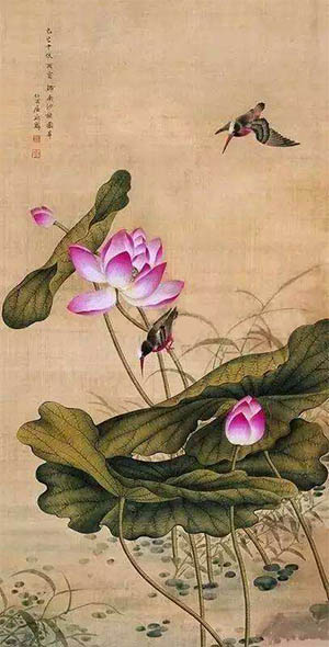 屈兆麟 《荷花翠鸟》
