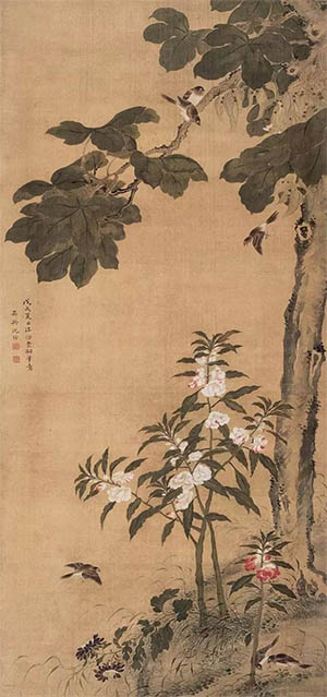 沈铨 《桐荫芍药》