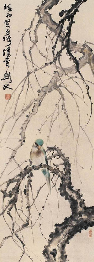 高剑父 《冬树绿鹦哥》