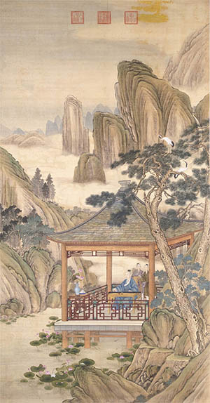郎世宁 《弘历观荷抚琴图》