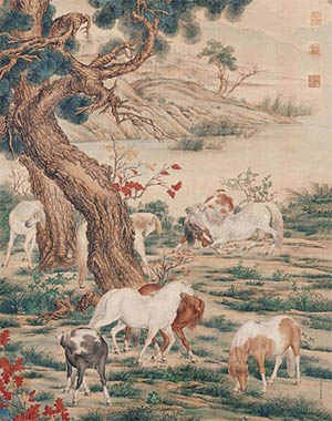 郎世宁 《松下八骏图》