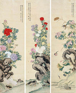 邹一桂 《四季花鸟》四条屏