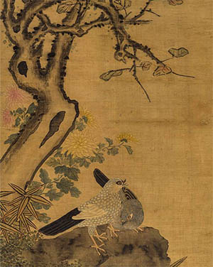 陈撰 《秋树双鸽》