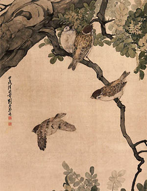 刘奎龄 《槐荫嘉雀图》