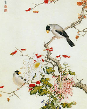 马晋 《蜡嘴秋菊图》