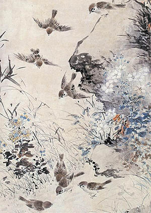 颜伯龙 《蕉荫雀噪图》