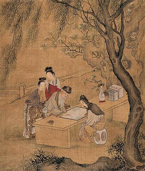 仇英 《柳荫对弈图》