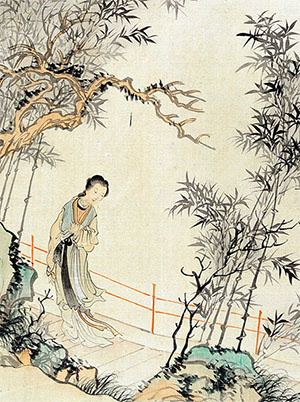 费丹旭 《竹径美人新着酒》