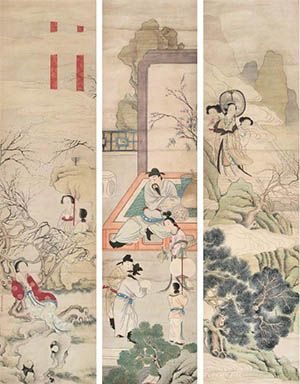 焦秉楨 《仕女高士》四条屏