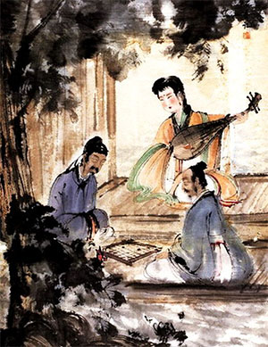 傅抱石 《江头对弈图》