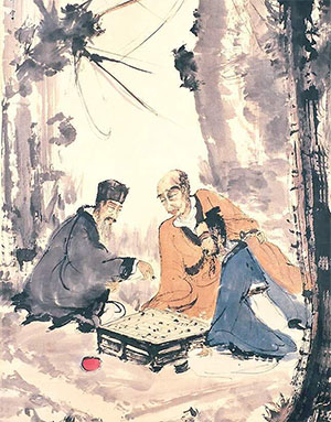 傅抱石 《寒林弈兴飞》