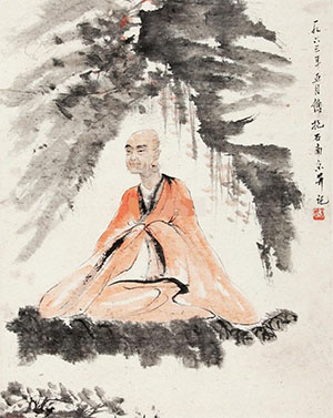 傅抱石 《岩间罗汉图》