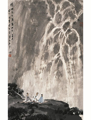 傅抱石 《席山幕瀑图》