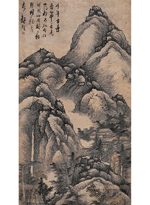 龚贤 《古寺听泉》