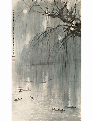 傅抱石 《月上柳梢头》