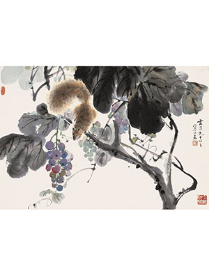 江寒汀 《松鼠葡萄》