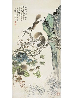 金梦石 《葡萄枝上松鼠戏》