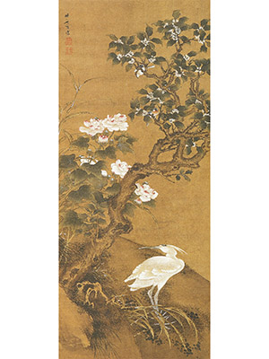 胡湄 《芙蓉桂花白鹭图》