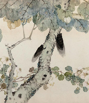 居廉 《梧桐蝉鸣》卷