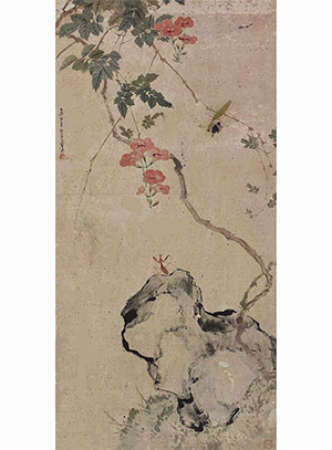 居廉 《花影螳螂》