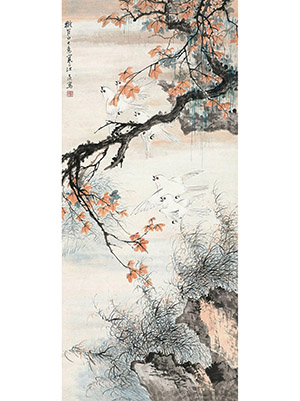 江寒汀 《秋塘鸽群》
