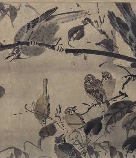林良 《灌木集禽图卷》