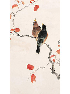 江寒汀 《红叶双鸟图》