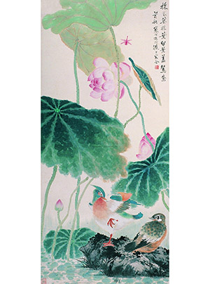 江寒汀 《荷塘鸳鸯》