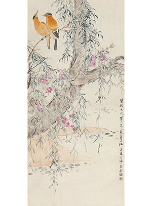 江寒汀 《两只黄鹂鸣翠柳》