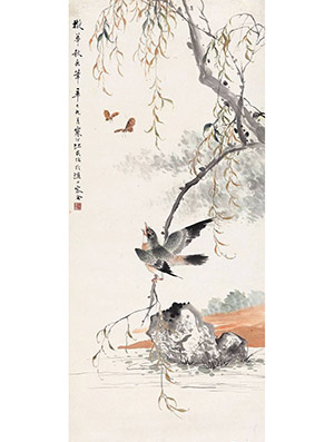 江寒汀 《柳雀秋声》