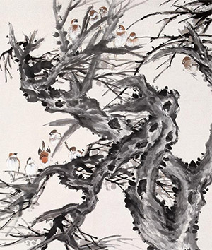 江寒汀 《群雀闹春枝》