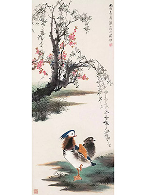 江寒汀 《柳渚鸳鸯》