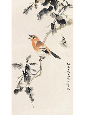 江寒汀 《枇树急啁图》
