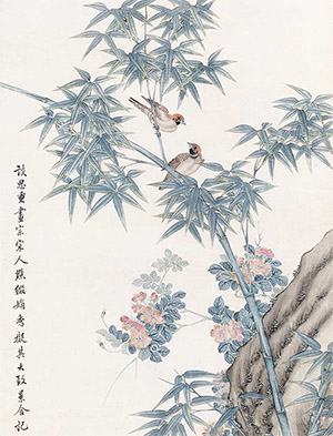 马家桐 《后园竹雀图》