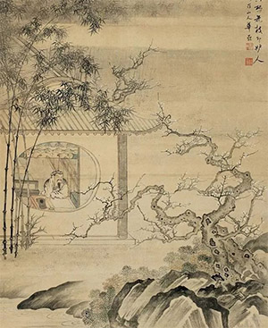 华嵒 《书斋赏梅图》
