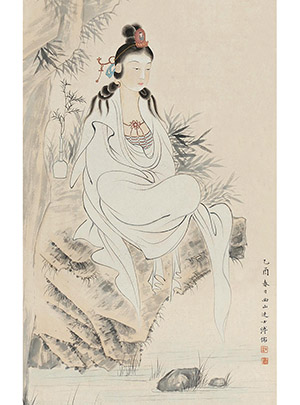 溥儒 《崖下观音》
