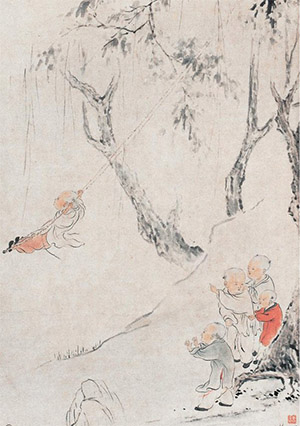 华嵒 《槐荫鞦戏》
