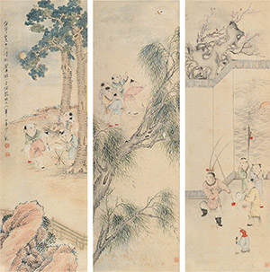 沙馥 《童子戏》四条屏