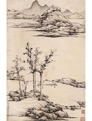 弘仁 《烟树远渚图》