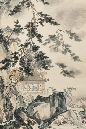 溥儒 《水亭携客来》