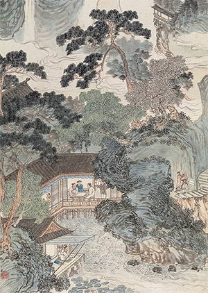 溥儒 《松风对弈》